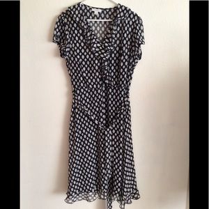 Dressbarn Navy & White Lined Polka Dot Dress